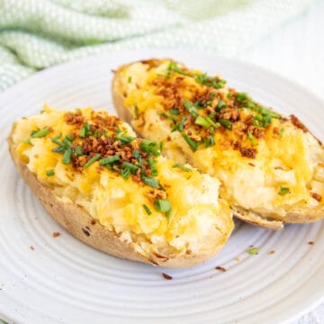 Vegan Twice Baked Potatoes on a plate.