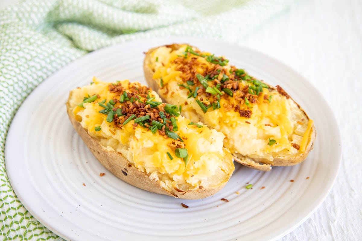 Vegan Twice Baked Potatoes on a plate.