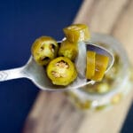 Sugar Free Pickled Peppers and Onions on a spoon.