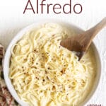 Tofu Alfredo photo with text.
