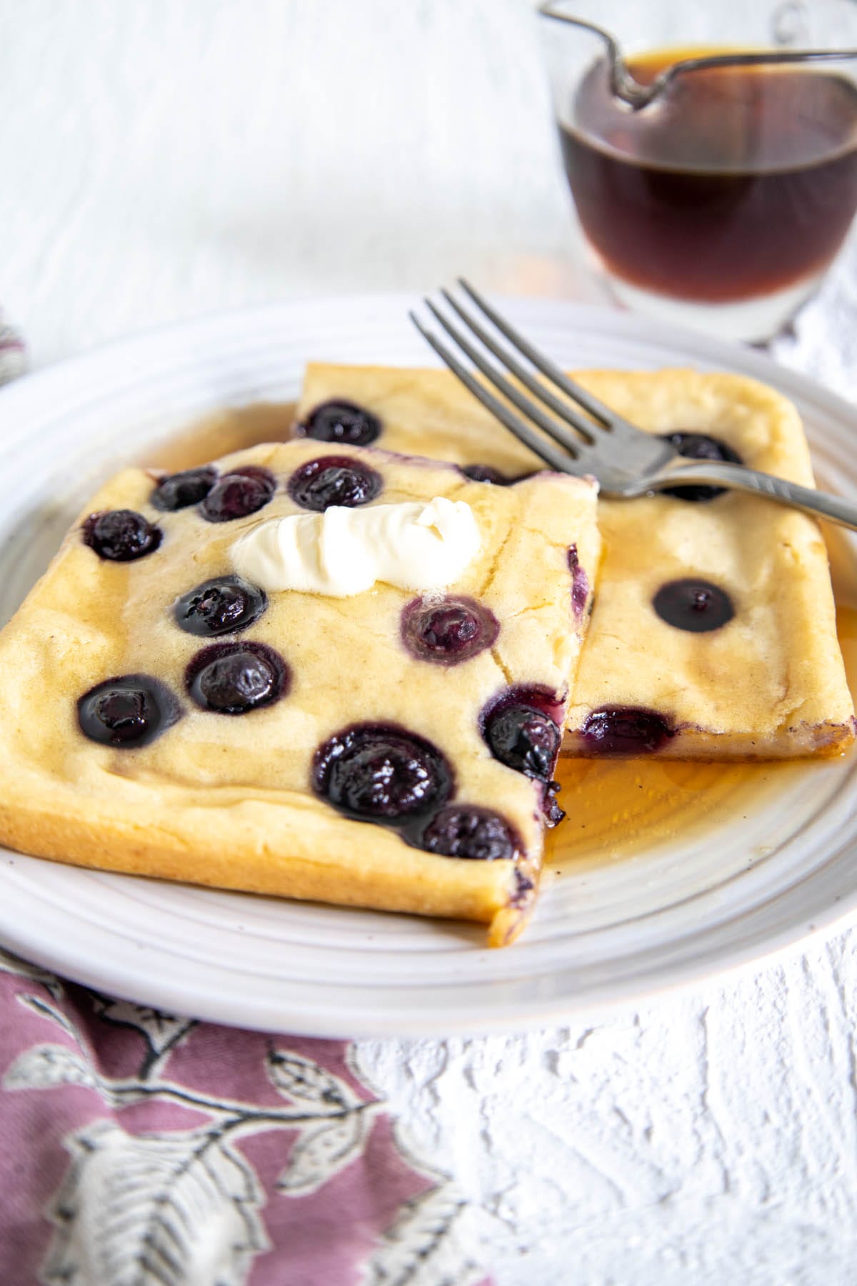 Vegan Sheet Pan Pancakes on a plate with fork.