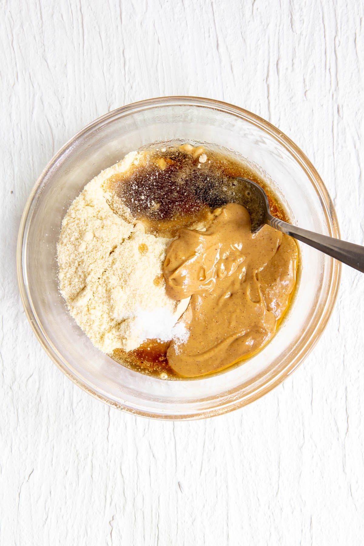 Dough ingredients in a mixing bowl before mixing.